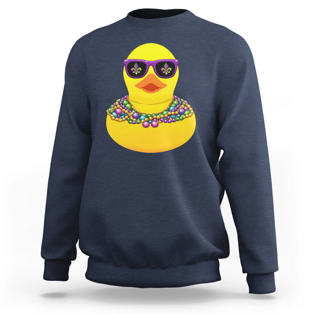 Mardi Gras Beads Cool Rubber Duck Fat Tuesday Festival Sweatshirt TS09 Navy Printyourwear