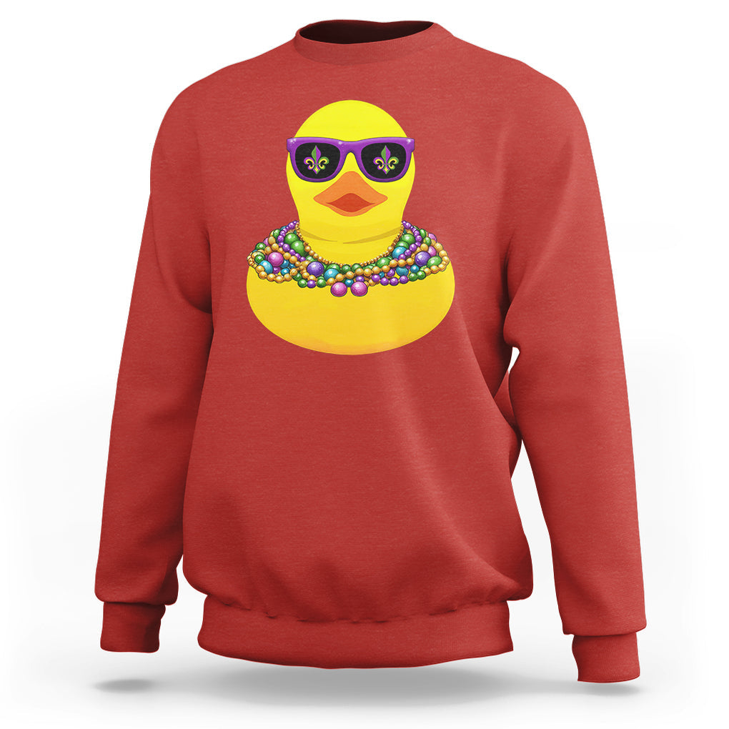 Mardi Gras Beads Cool Rubber Duck Fat Tuesday Festival Sweatshirt TS09 Red Printyourwear