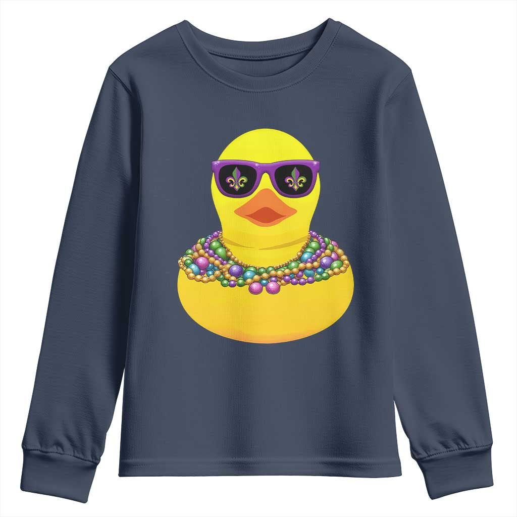 Mardi Gras Beads Cool Rubber Duck Fat Tuesday Festival Youth Sweatshirt TS09 Navy Print Your Wear
