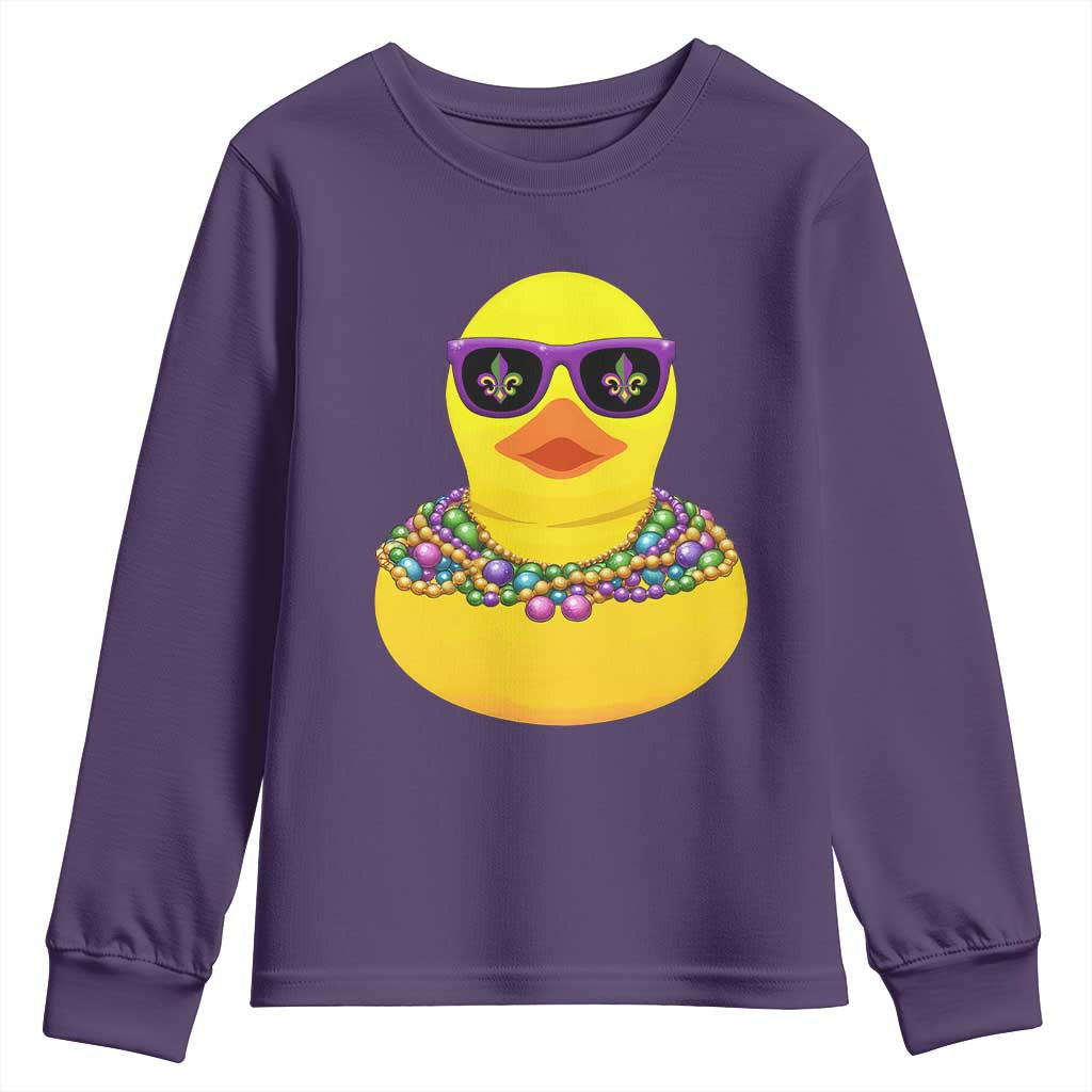 Mardi Gras Beads Cool Rubber Duck Fat Tuesday Festival Youth Sweatshirt TS09 Purple Print Your Wear