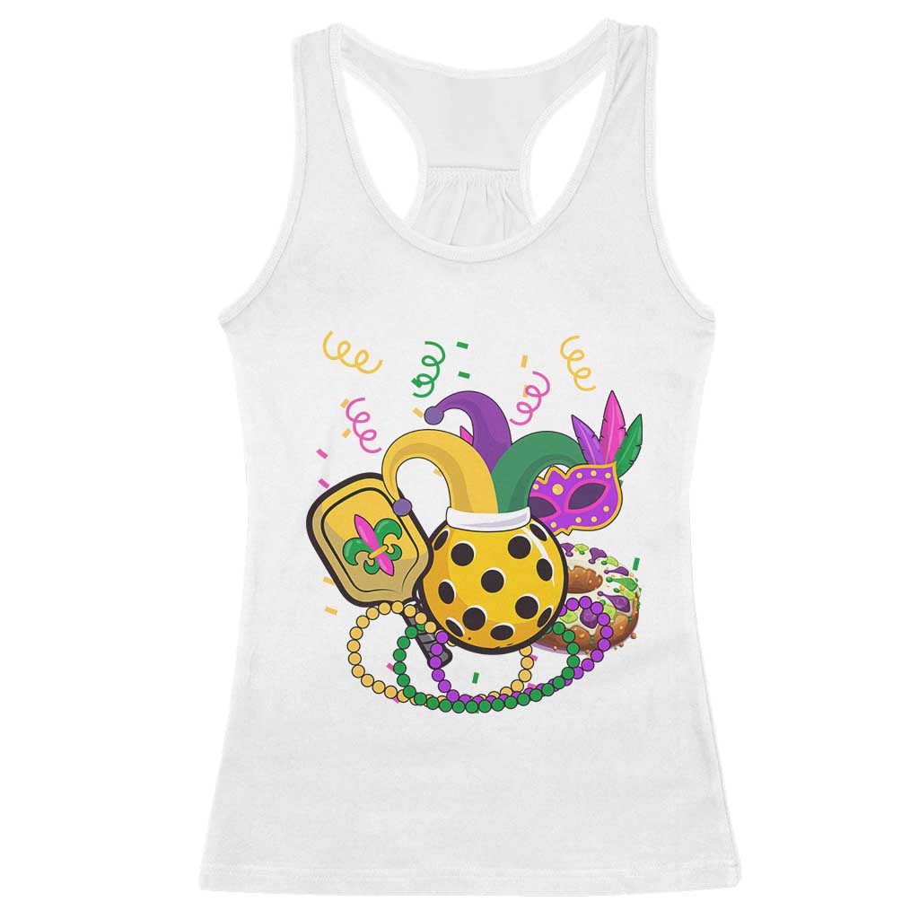 Mardi Gras Pickleball Jester Hat Beads Racerback Tank Top TS09 White Print Your Wear
