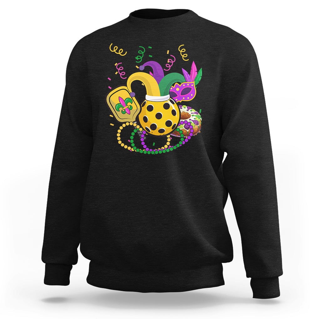 Mardi Gras Pickleball Jester Hat Beads Sweatshirt TS09 Black Printyourwear