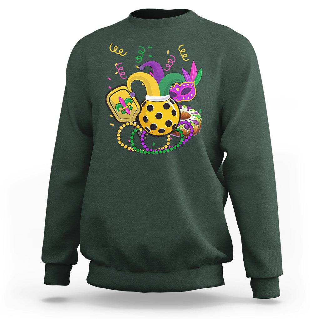Mardi Gras Pickleball Jester Hat Beads Sweatshirt TS09 Dark Forest Green Printyourwear