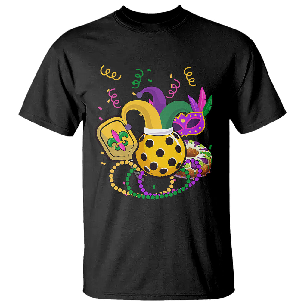 Mardi Gras Pickleball Jester Hat Beads T Shirt TS09 Black Printyourwear