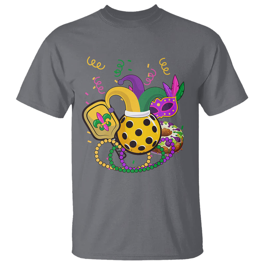 Mardi Gras Pickleball Jester Hat Beads T Shirt TS09 Charcoal Printyourwear