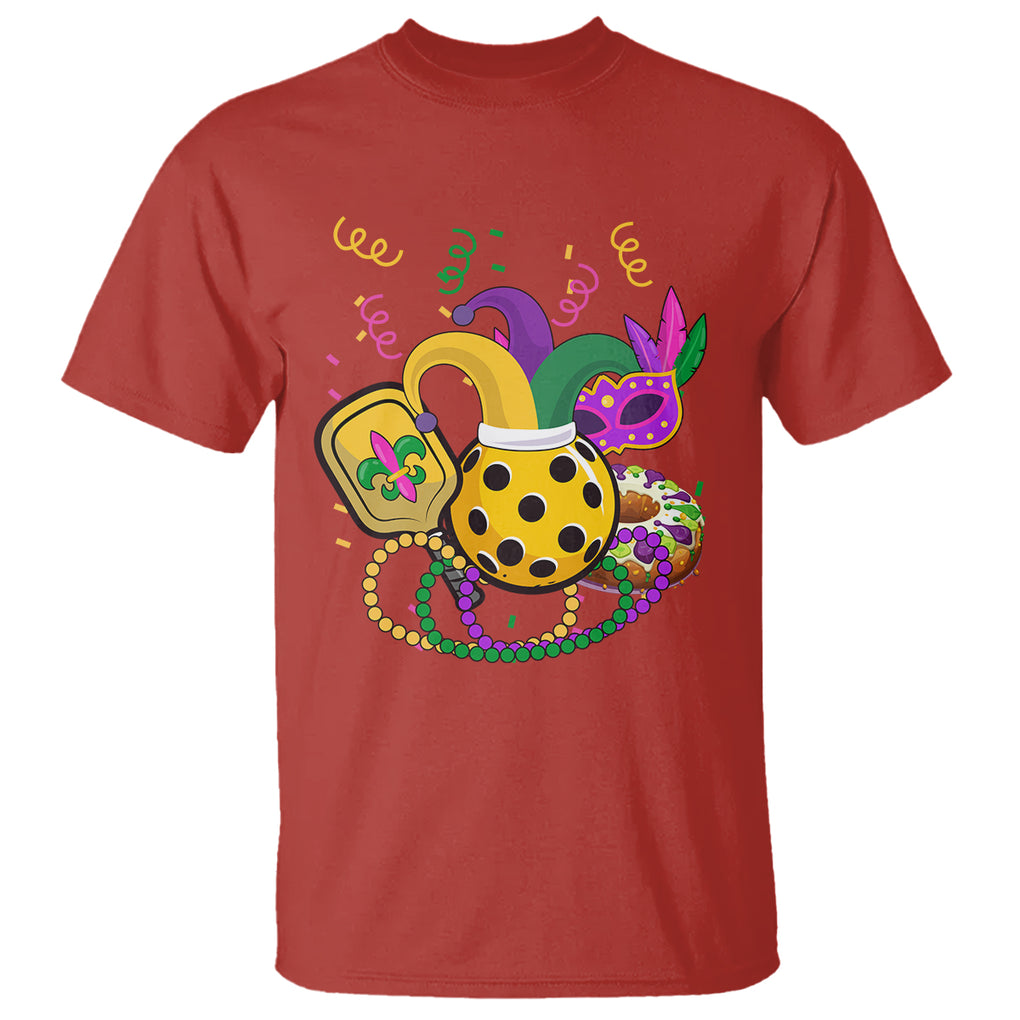 Mardi Gras Pickleball Jester Hat Beads T Shirt TS09 Red Printyourwear