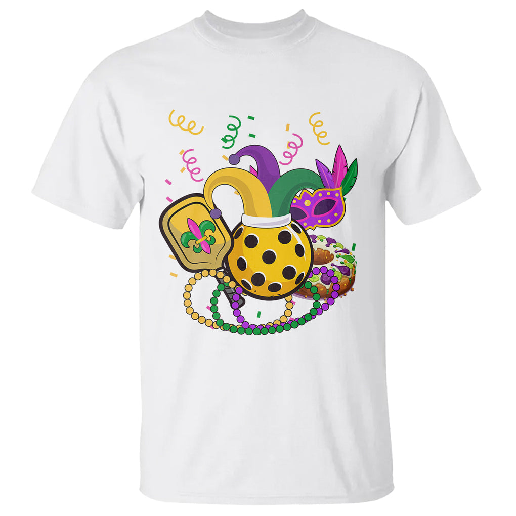 Mardi Gras Pickleball Jester Hat Beads T Shirt TS09 White Printyourwear