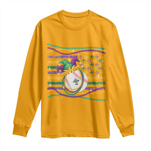 Mardi Gras Baseball Jester Hat Beads Flag Long Sleeve Shirt TS09 Gold Print Your Wear