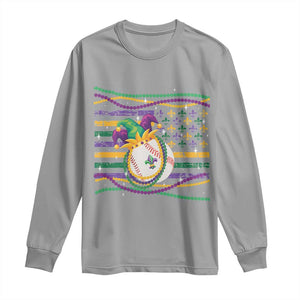 Mardi Gras Baseball Jester Hat Beads Flag Long Sleeve Shirt TS09 Sport Gray Print Your Wear