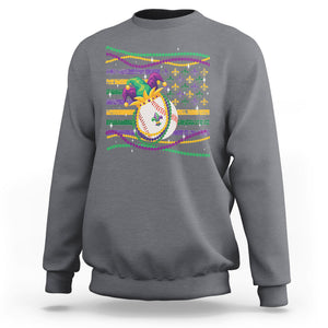 Mardi Gras Baseball Jester Hat Beads Flag Sweatshirt TS09 Charcoal Printyourwear
