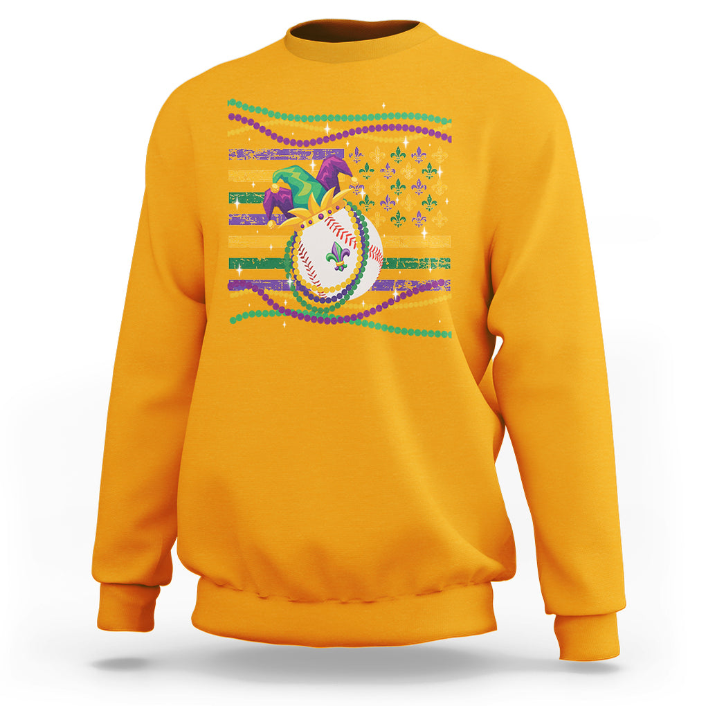 Mardi Gras Baseball Jester Hat Beads Flag Sweatshirt TS09 Gold Printyourwear