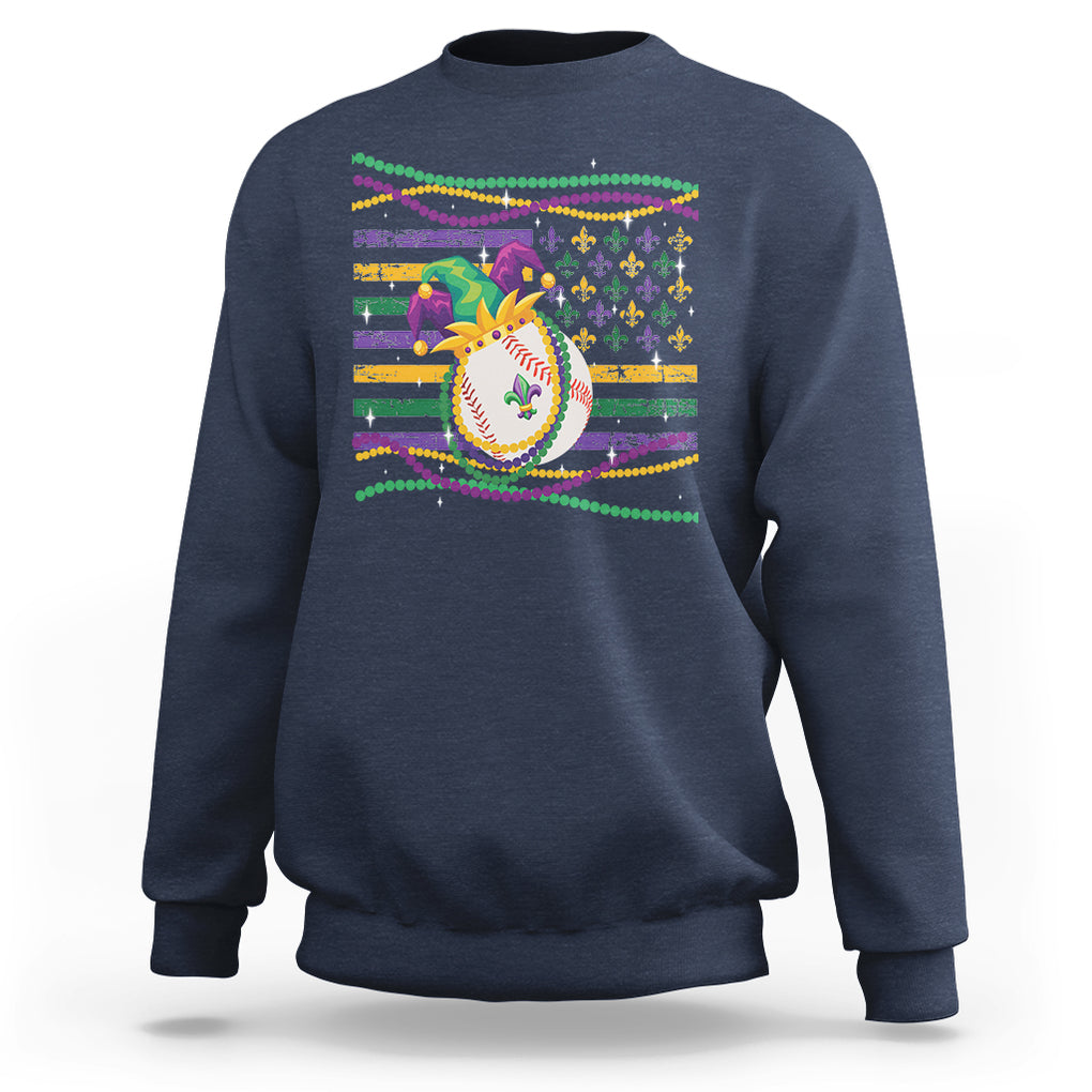 Mardi Gras Baseball Jester Hat Beads Flag Sweatshirt TS09 Navy Printyourwear