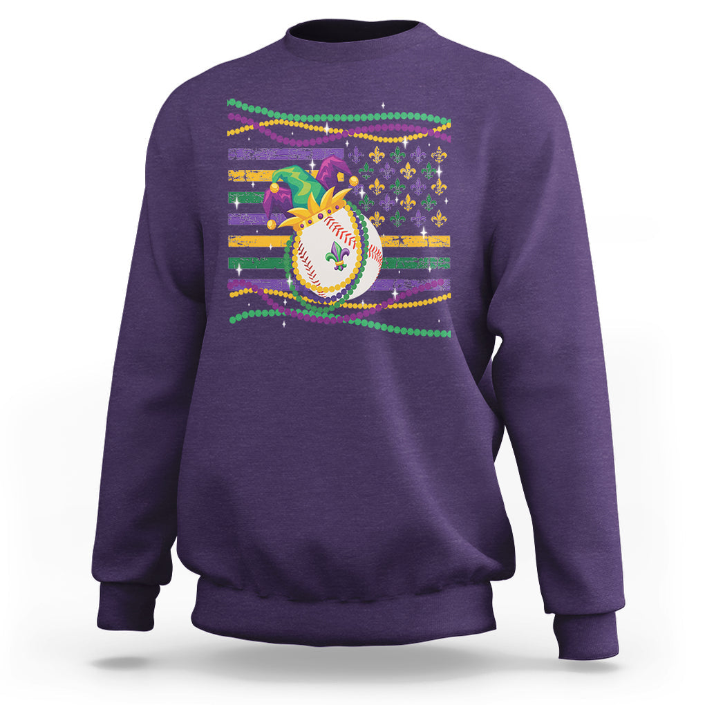 Mardi Gras Baseball Jester Hat Beads Flag Sweatshirt TS09 Purple Printyourwear