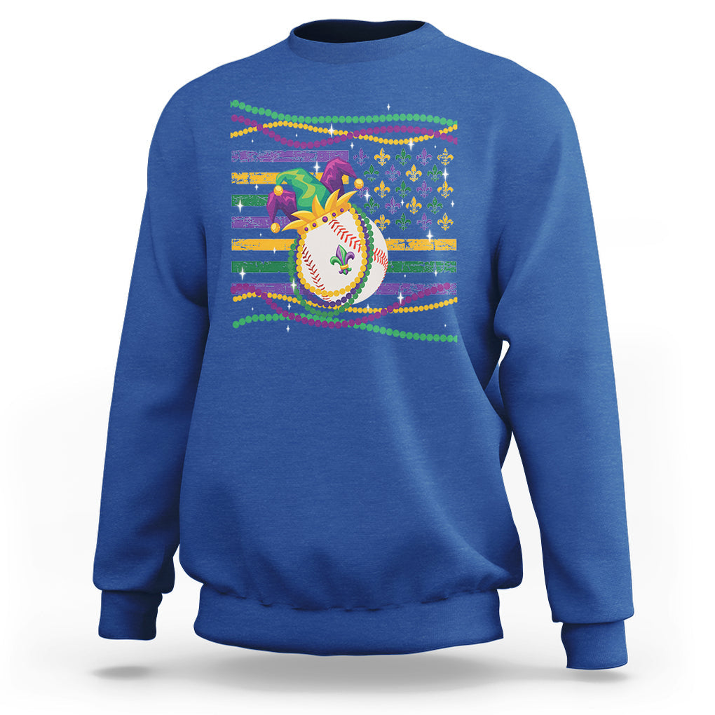 Mardi Gras Baseball Jester Hat Beads Flag Sweatshirt TS09 Royal Blue Printyourwear