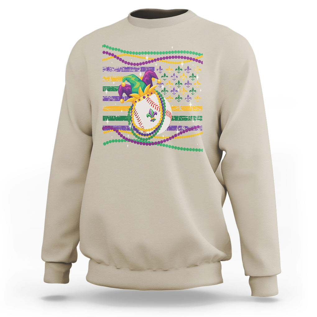 Mardi Gras Baseball Jester Hat Beads Flag Sweatshirt TS09 Sand Printyourwear