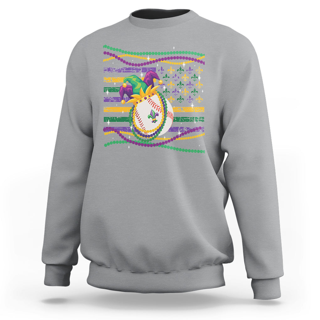 Mardi Gras Baseball Jester Hat Beads Flag Sweatshirt TS09 Sport Gray Printyourwear