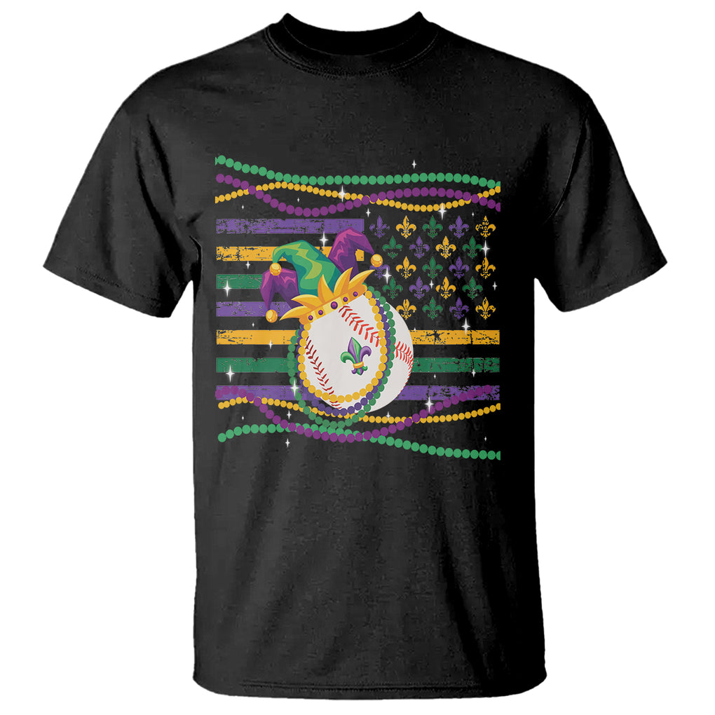 Mardi Gras Baseball Jester Hat Beads Flag T Shirt TS09 Black Printyourwear