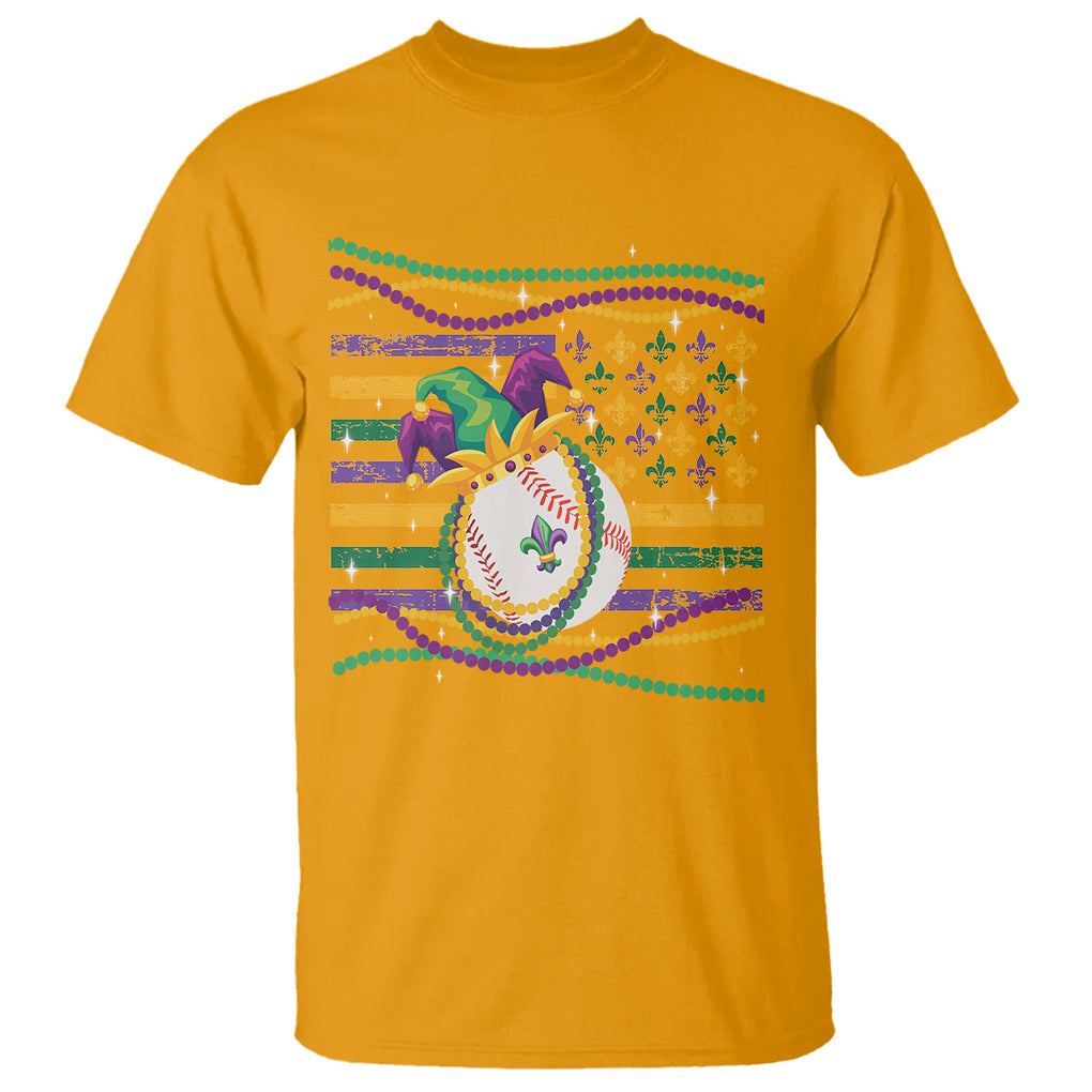 Mardi Gras Baseball Jester Hat Beads Flag T Shirt TS09 Gold Printyourwear