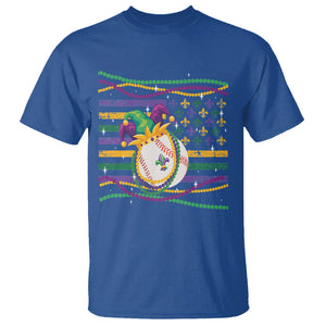 Mardi Gras Baseball Jester Hat Beads Flag T Shirt TS09 Royal Blue Printyourwear