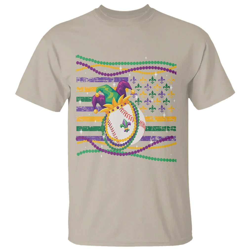 Mardi Gras Baseball Jester Hat Beads Flag T Shirt TS09 Sand Printyourwear