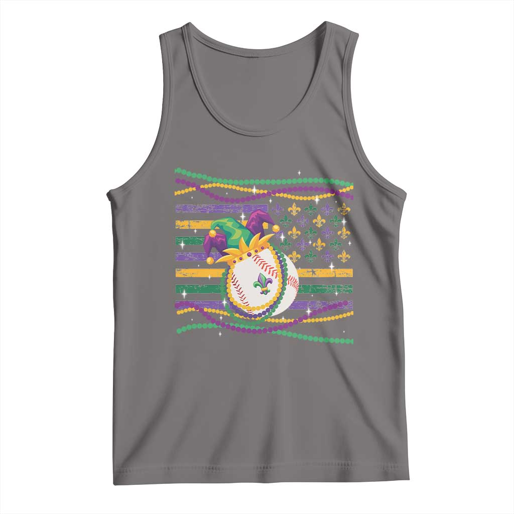 Mardi Gras Baseball Jester Hat Beads Flag Tank Top TS09 Deep Heather Print Your Wear