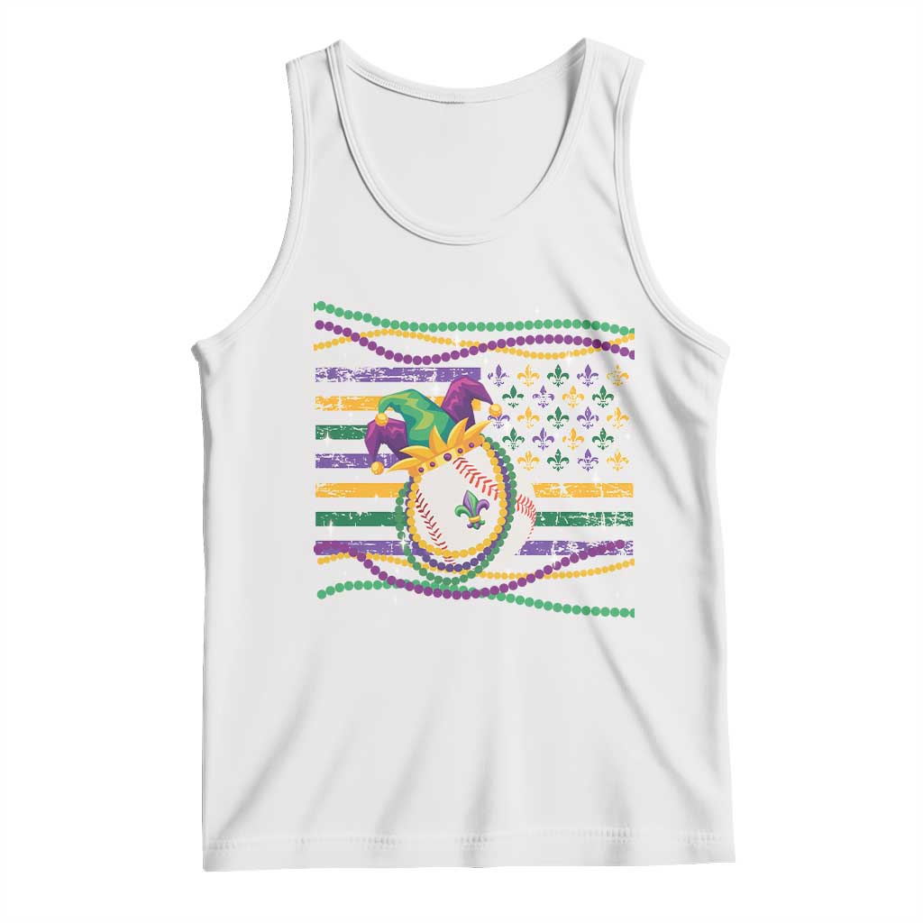 Mardi Gras Baseball Jester Hat Beads Flag Tank Top TS09 White Print Your Wear