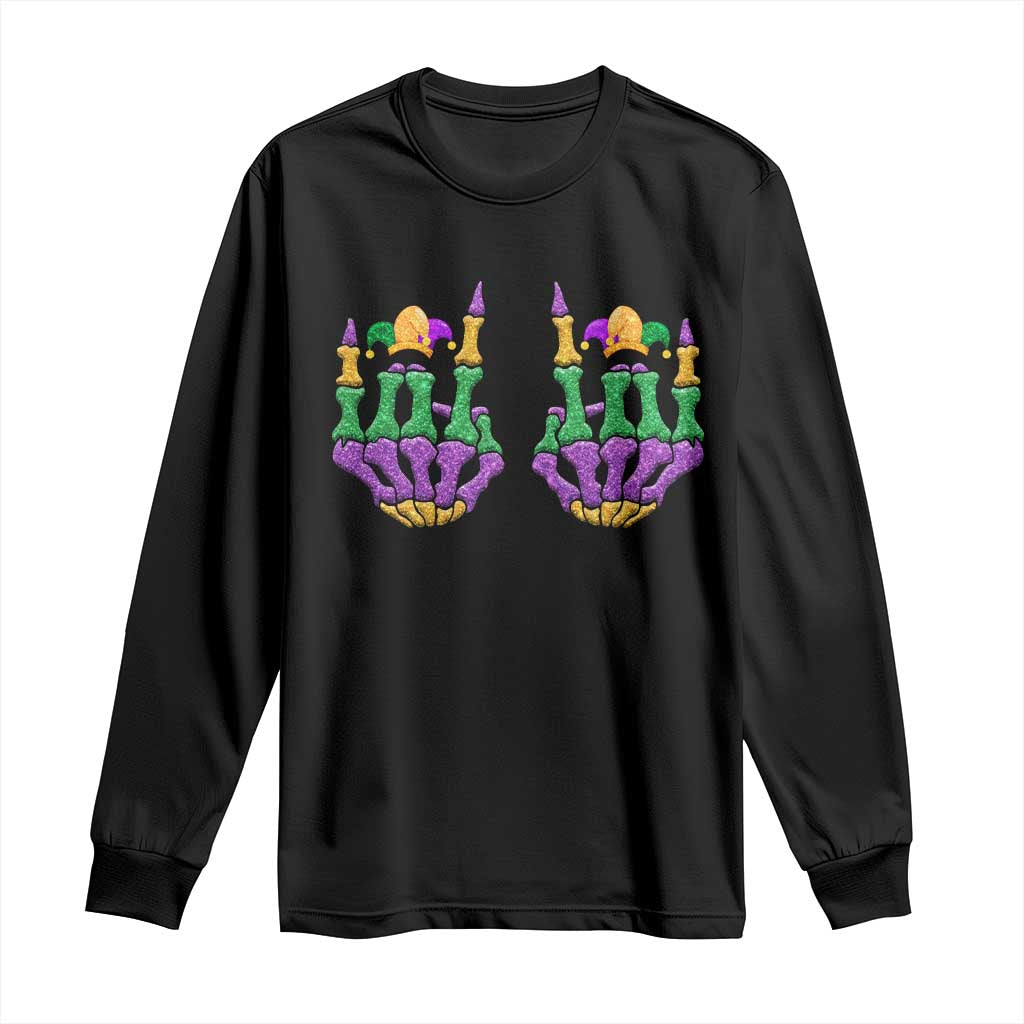 Mardi Gras Long Sleeve Shirt Jester Skeleton Rock Hand Fat Tuesday Festival TS09 Black Print Your Wear