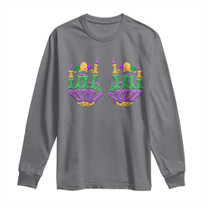 Mardi Gras Long Sleeve Shirt Jester Skeleton Rock Hand Fat Tuesday Festival TS09 Charcoal Print Your Wear