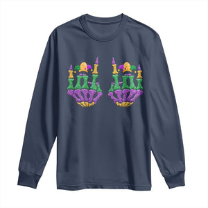 Mardi Gras Long Sleeve Shirt Jester Skeleton Rock Hand Fat Tuesday Festival TS09 Navy Print Your Wear