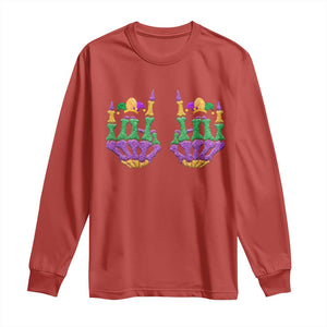 Mardi Gras Long Sleeve Shirt Jester Skeleton Rock Hand Fat Tuesday Festival TS09 Red Print Your Wear