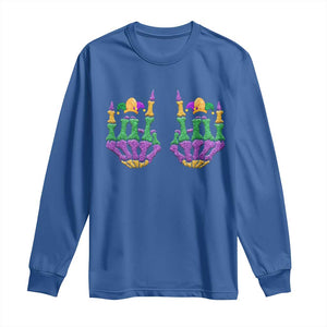 Mardi Gras Long Sleeve Shirt Jester Skeleton Rock Hand Fat Tuesday Festival TS09 Royal Blue Print Your Wear