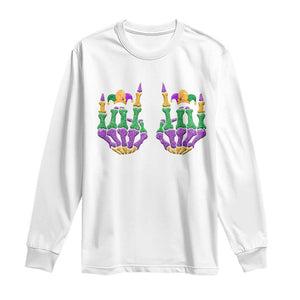 Mardi Gras Long Sleeve Shirt Jester Skeleton Rock Hand Fat Tuesday Festival TS09 White Print Your Wear