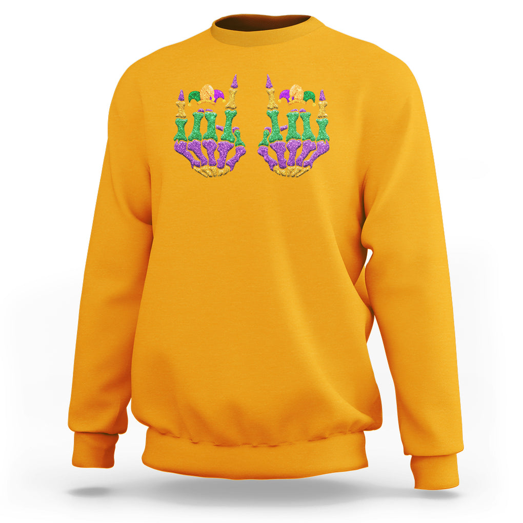 Mardi Gras Sweatshirt Jester Skeleton Rock Hand Fat Tuesday Festival TS09 Gold Printyourwear