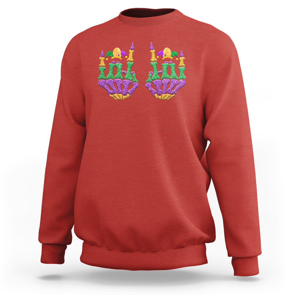Mardi Gras Sweatshirt Jester Skeleton Rock Hand Fat Tuesday Festival TS09 Red Printyourwear