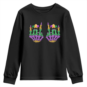Mardi Gras Youth Sweatshirt Jester Skeleton Rock Hand Fat Tuesday Festival TS09 Black Print Your Wear