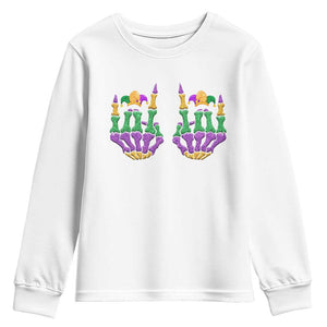 Mardi Gras Youth Sweatshirt Jester Skeleton Rock Hand Fat Tuesday Festival TS09 White Print Your Wear
