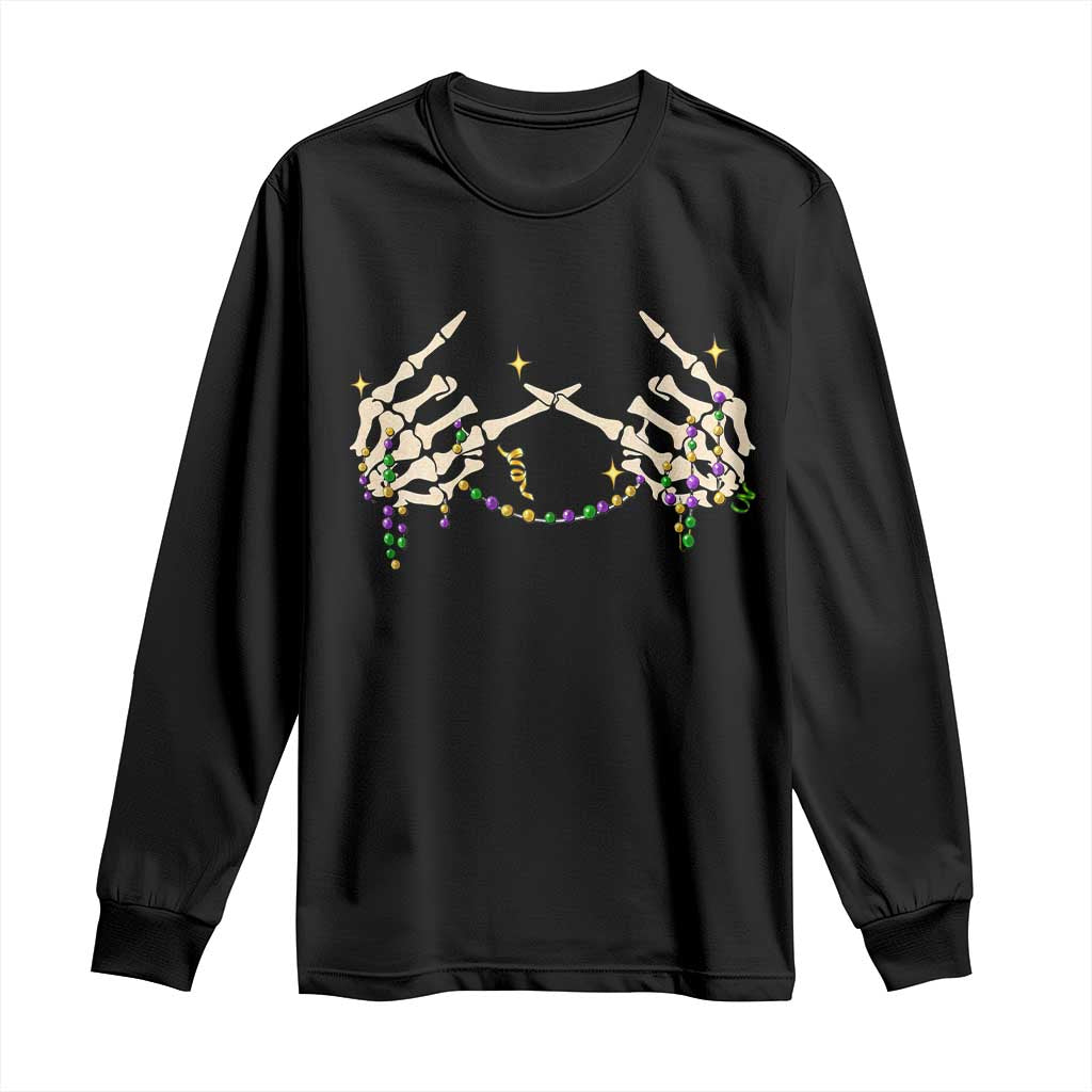 Mardi Gras Long Sleeve Shirt Skeleton Rock Hand Beads Fat Tuesday Festival TS09 Black Print Your Wear