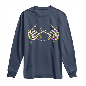 Mardi Gras Long Sleeve Shirt Skeleton Rock Hand Beads Fat Tuesday Festival TS09 Navy Print Your Wear