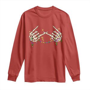 Mardi Gras Long Sleeve Shirt Skeleton Rock Hand Beads Fat Tuesday Festival TS09 Red Print Your Wear