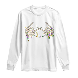 Mardi Gras Long Sleeve Shirt Skeleton Rock Hand Beads Fat Tuesday Festival TS09 White Print Your Wear