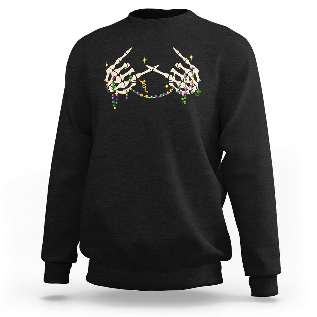 Mardi Gras Sweatshirt Skeleton Rock Hand Beads Fat Tuesday Festival TS09 Black Printyourwear