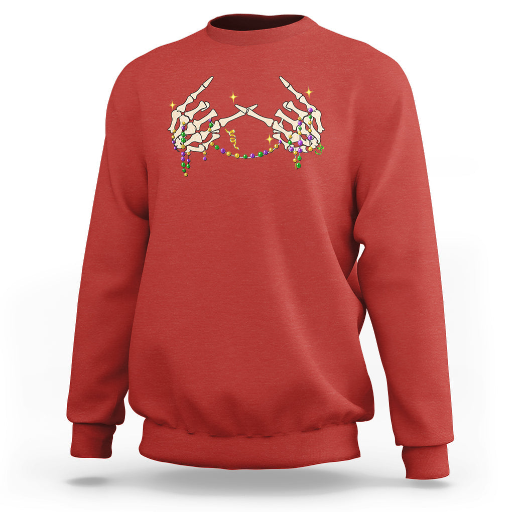 Mardi Gras Sweatshirt Skeleton Rock Hand Beads Fat Tuesday Festival TS09 Red Printyourwear