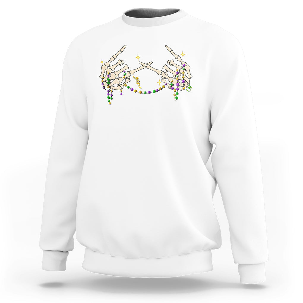 Mardi Gras Sweatshirt Skeleton Rock Hand Beads Fat Tuesday Festival TS09 White Printyourwear