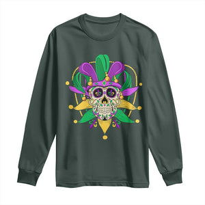 Mardi Gras Funny Sugar Skull Fat Tuesday New Orleans Long Sleeve Shirt TS09 Dark Forest Green Print Your Wear