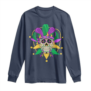 Mardi Gras Funny Sugar Skull Fat Tuesday New Orleans Long Sleeve Shirt TS09 Navy Print Your Wear