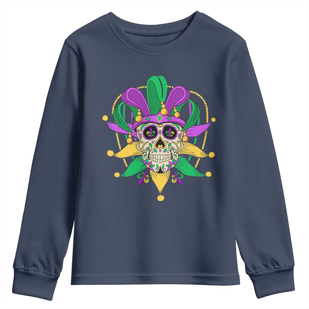 Mardi Gras Funny Sugar Skull Fat Tuesday New Orleans Youth Sweatshirt TS09 Navy Print Your Wear