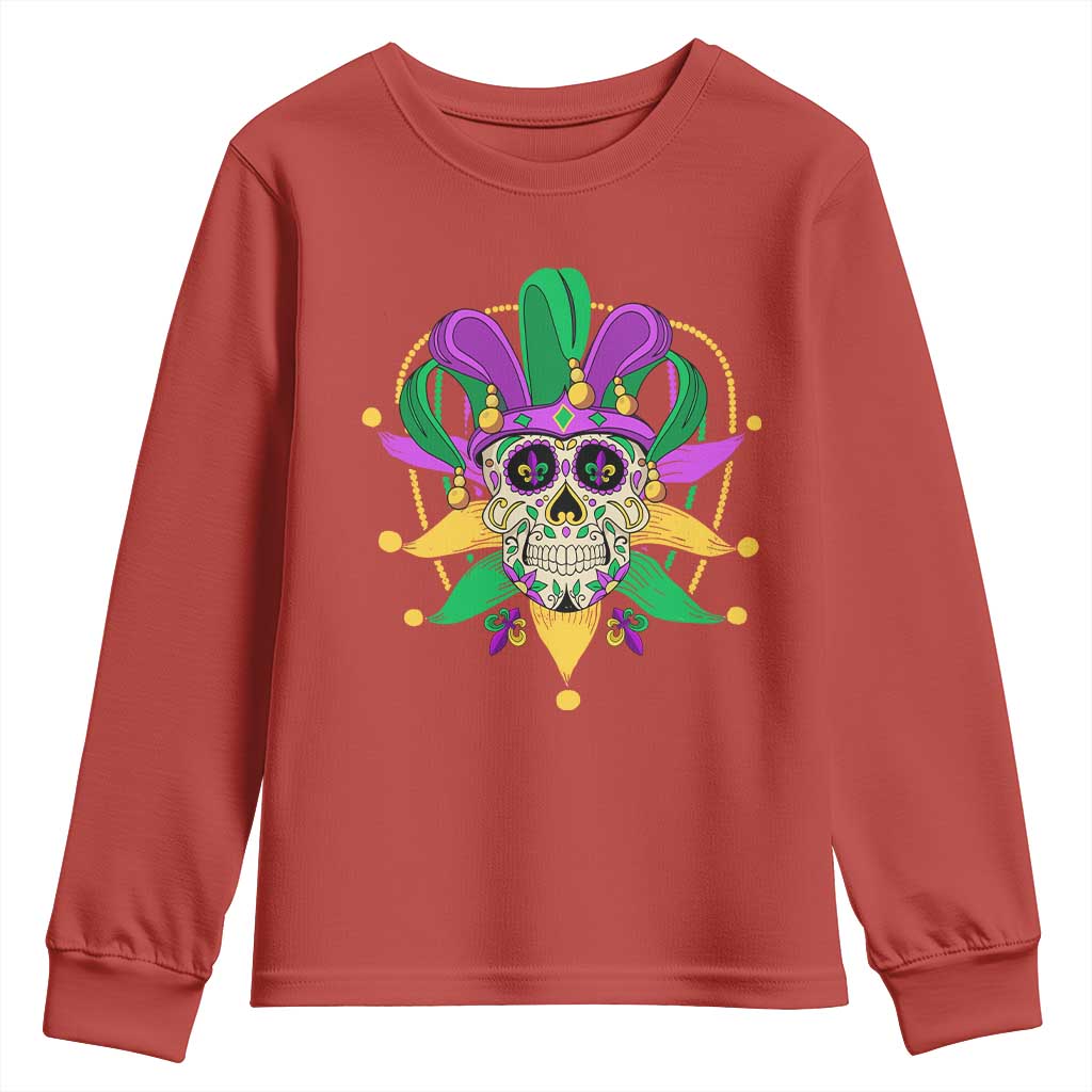 Mardi Gras Funny Sugar Skull Fat Tuesday New Orleans Youth Sweatshirt TS09 Red Print Your Wear