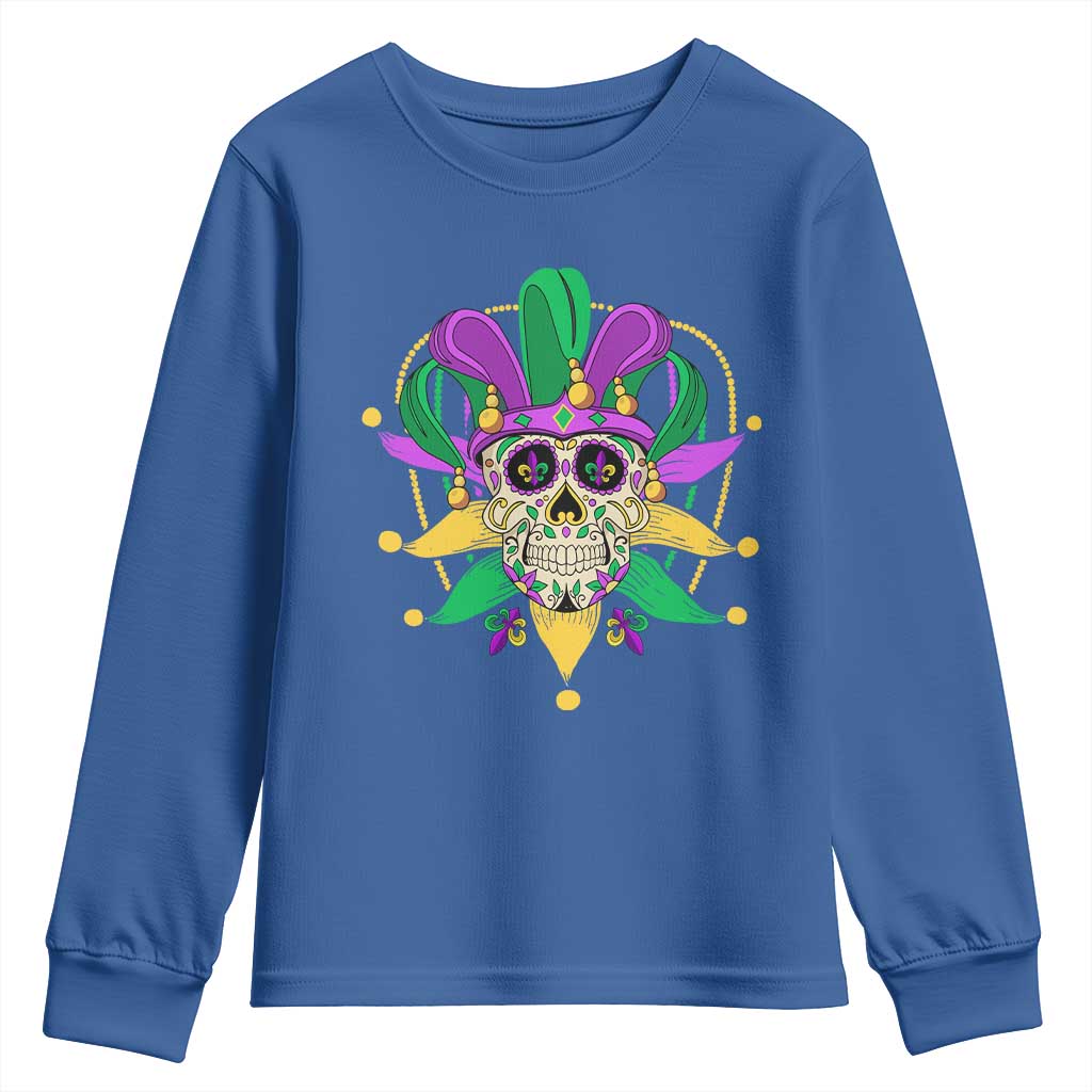 Mardi Gras Funny Sugar Skull Fat Tuesday New Orleans Youth Sweatshirt TS09 Royal Blue Print Your Wear