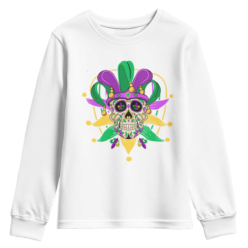 Mardi Gras Funny Sugar Skull Fat Tuesday New Orleans Youth Sweatshirt TS09 White Print Your Wear