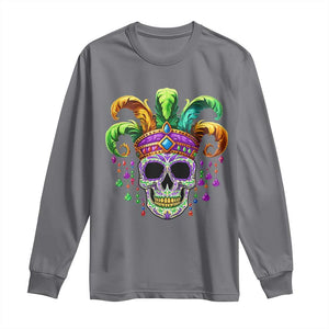 Mardi Gras Beads Sugar Skull Fat Tuesday New Orleans Long Sleeve Shirt TS09 Charcoal Print Your Wear